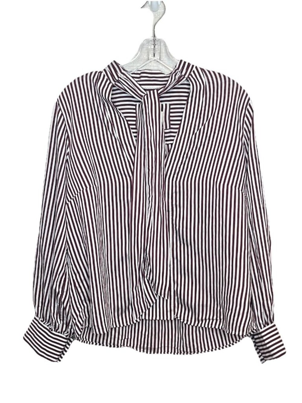 Maeve Anthropologie Striped Tie Neck Blouse Medium Burgundy Coquette Romantic